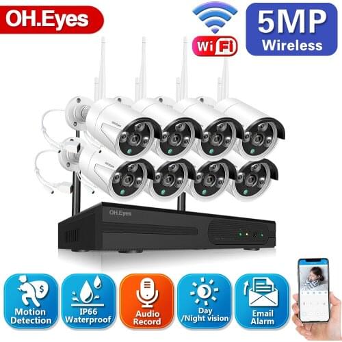 5MP Wireless Security Camera Kit 8CH NVR IR-CUT Outdoor Waterproof Wifi Motion Detection Wifi Surveillance Camera System Onvif