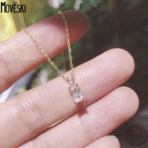 MOVESKI 925 Sterling Silver Rectangular Zircon Pendant Necklace Women Korean Fashion Trend Personality Wild Clavicle Chain