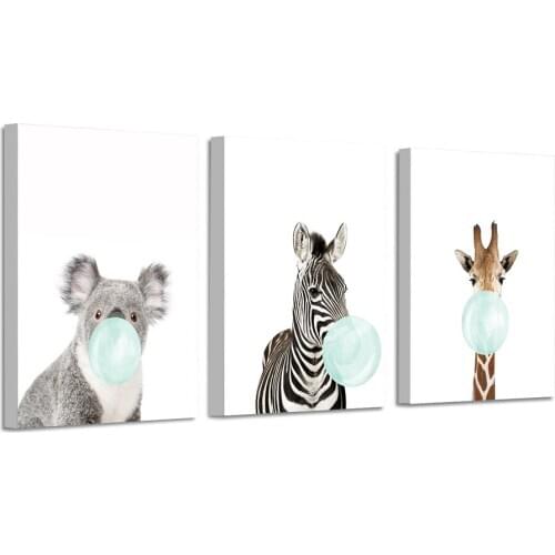 Baby Woodland Animals with Balloons Nursery Decor Canvas Paintings Wall Art Pictures Posters and Prints Kids Room Home Decor