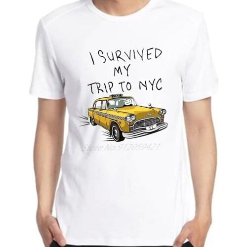New mens oversized graphic Print T Shirts I Survived My Trip To NYC T Shirt New York Yellow Taxi Cool Tee Harajuku Men clothing