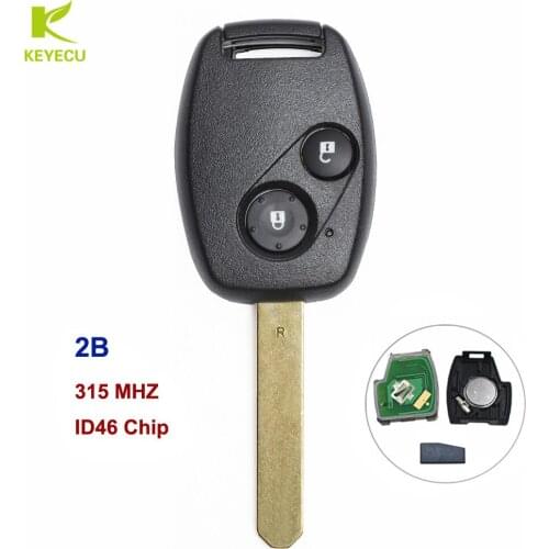 KEYECU New Keyless Entry Remote Car Key Fob 2 Button 315MHz ID46 or ID48 Chip for Honda Accord Fit Civic Odyssey 2005-2007