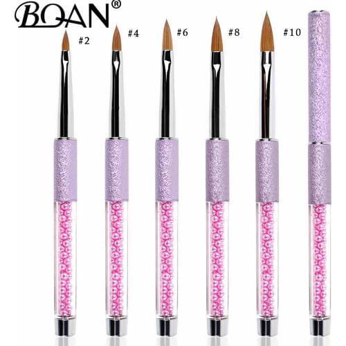 BQAN 10PCS/Lot 2#4#6#8#10# Purple Pearl Nail Brush Decorated Acrylic Handle Nail Pure Sable Kolinsky Acrylic Brush Nail Pen