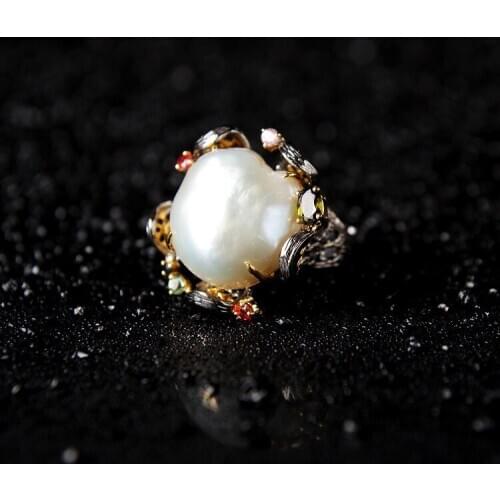 Retro Thai Silver S925 Sterling Silver New Natural Baroque Shaped Pearl Ring Open Ended Ring Factory Jewelry Wholesale Custom