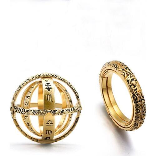 Astronomical Sphere Ball Ring Women Men Foldable Alloy Cosmic Lettering Finger Ring Couple Lover Jewelry Anniversary Gifts