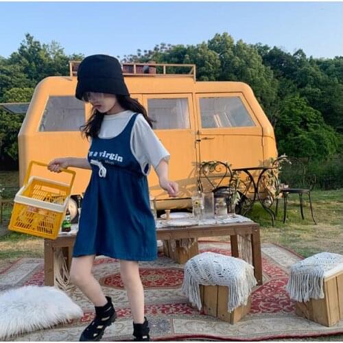 2020 Korean style girls patchwork dress fashion cotton summer girls dresses 3-9 years F300