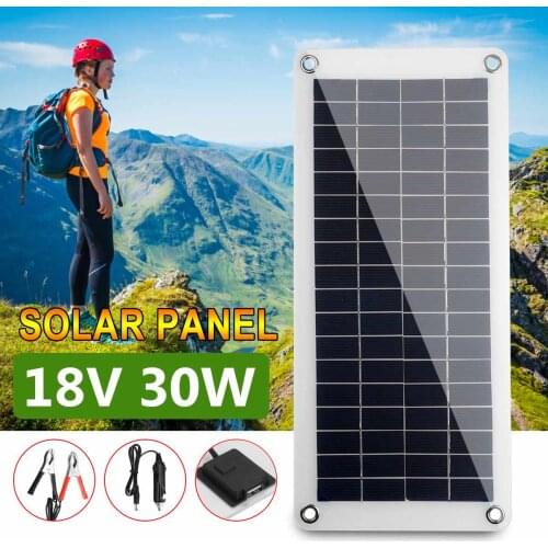 30W 18V Solar Panel Kit with Charge Controller USB Monocrystalline Module for Outdoor Cycle Camping Hiking Travel Phone Charger