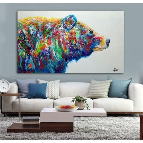 Colorful Bear Animal Canvas Painting Posters And Prints Wall Art Pictures For Living Room Bedroom Modern Home Decor frame