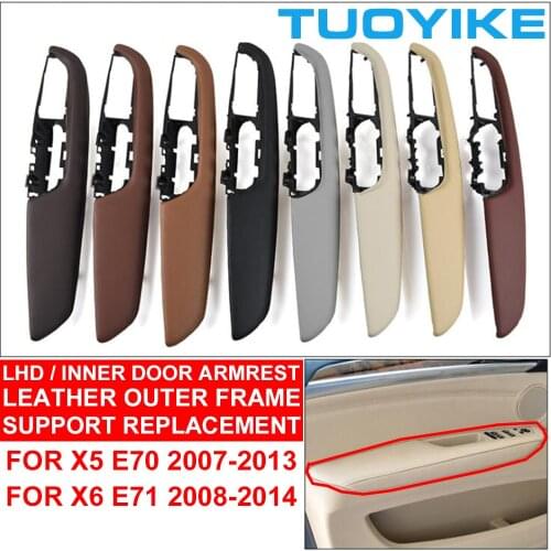 LHD Left Hand Driver Car Interior Door Armrest Leather Outer Frame Cover Support Assembly For BMW X5 X6 E70 E71 E72 2007-2013