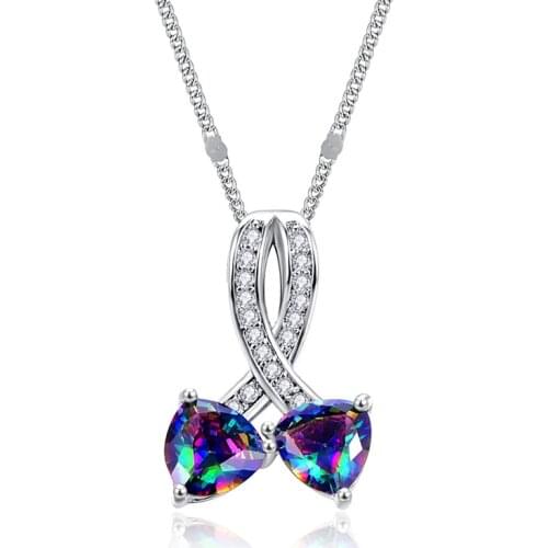 Fashion Heart Water Drop Necklace Charming Womens Colorful Crystal Pendant Exquisite Lady Wedding Jewelry