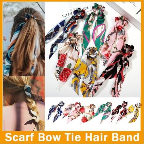 Fashion Scrunchies Ponytail Holder Bow Elastic Hair Bands for Women Scarf Bow Tie Ribbon Headwear Hair Accessories New