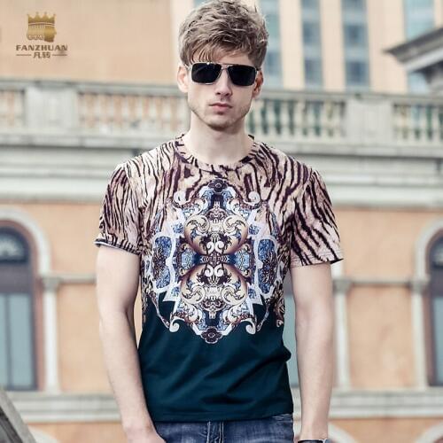 Fanzhuan free shipping casual 2017 New male fashion mens T-shirt short sleeved T shirt Business printing 715178 personality man