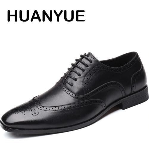 2019 Spring Big Size Men Leather Shoes Fashion Dress Business Shoes Lace Up Men Formal Oxfords Shoes For Men Wedding Shoes Black