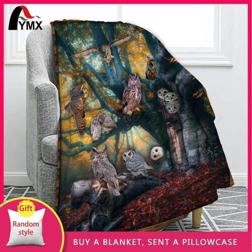 FYMX Night Owl Soft Blanket Bird Dog Penguin Kangaroo Flannel Blankets For Office Coffee Shop Car