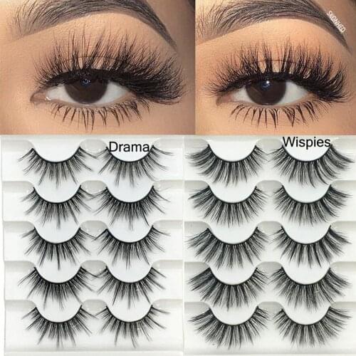 5 Pairs 3D Faux Mink Hair False Eyelashes Wispies Fluffy Natural Long Drama lashes Extension Makeup Tools Handmade Cruelty-free