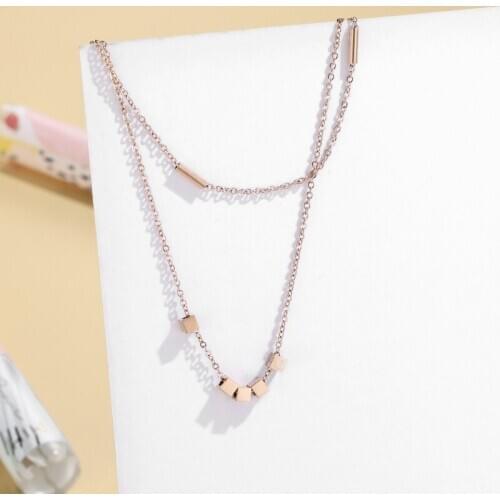 Rose gold titanium steel necklace, Cuboid tassel titanium clavicle necklace, Do not fade