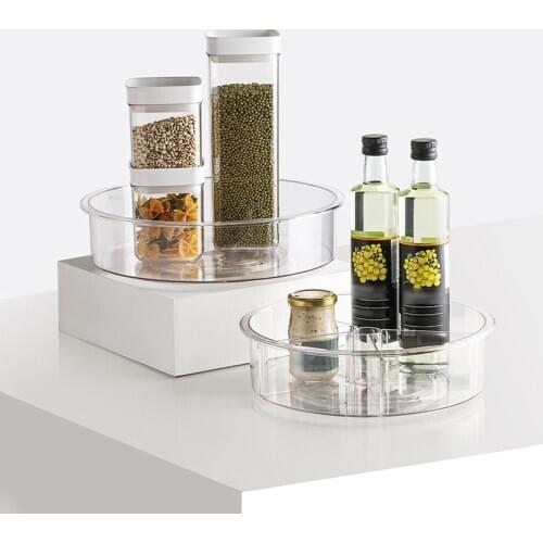 Spice Turntable Rack High Quality Clear Plastic Organizer Box 360° Spinning Base Spices Pepper Salt Sauces Jar Storage Shelf