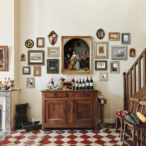 Hand-mounted European-style retro collection decorative painting combination with geometric carved frame room decor