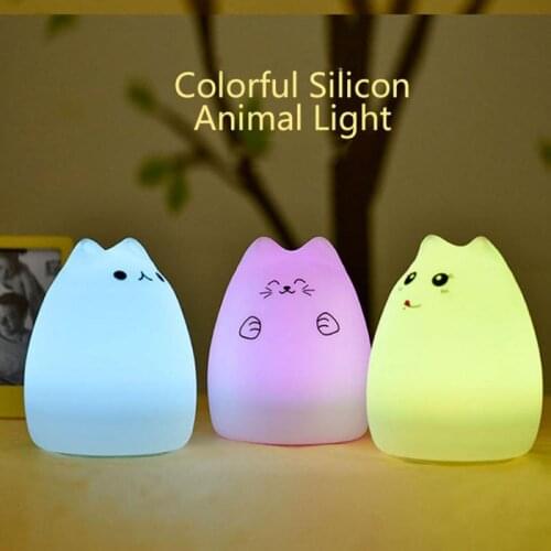 USB Silicone LED Night Lamp Touch Sensor LED Night Light For Children Baby Kids 7 Colors Cat LED Lampara Cocina Home