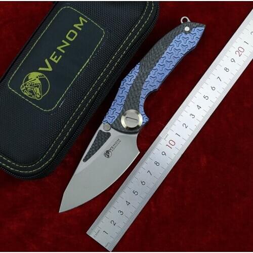 VENOM ARMOUR M390 steel Titanium CF Flipper folding knife outdoor camping hunting survival pocket kitchen fruit knives EDC tools