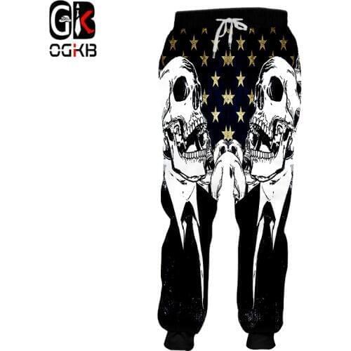 OGKB New Fashion Women/mens Cool Print Skull 3d Sweatpants American Flag Sweat Pants Unisex Couple Long Pants Pantalon Hombre