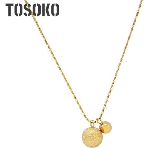 TOSOKO Stainless Steel Jewelry Frosted Solid Gold Ball Pendant Collar Neck Chain Fashion Necklace For Women BSP606