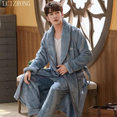Spring Luxury 3XL Nightgown Suit Men Winter Thickened Long Lounge Robe Set Sleepwear Warm Male Large Size Flannel Bathrobe Set