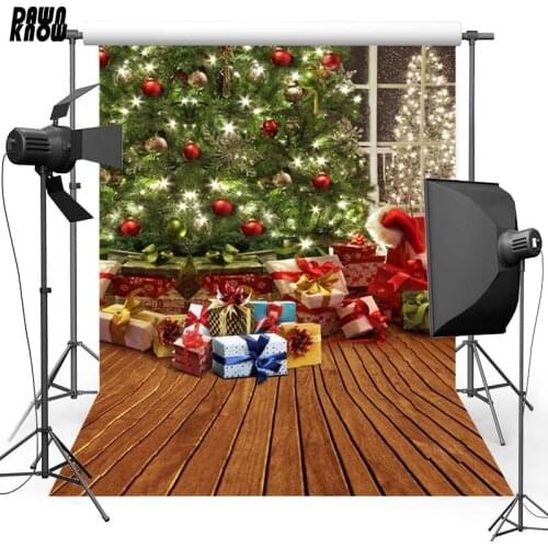 DAWNKNOW Christmas Tree Vinyl Photography Background For Baby Floor Gift Photo Shoot Backdrop For Christmas Photo Studio L806