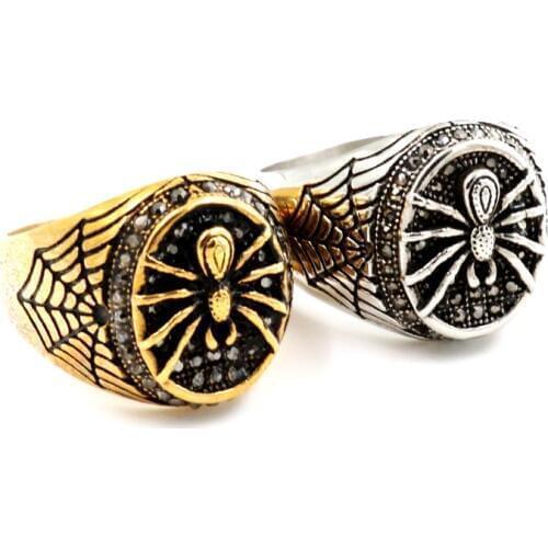 316L Stainless Steel Ring vintage Titanium Steel Cobweb Cool Personality Ring Spider women Men animal Crystal Jewelry wholesale