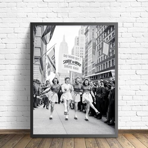 Vintage Photography Posters and Prints Female Roller Skaters Poster Wall Art Pictures Skate To Work Canvas Painting For Room