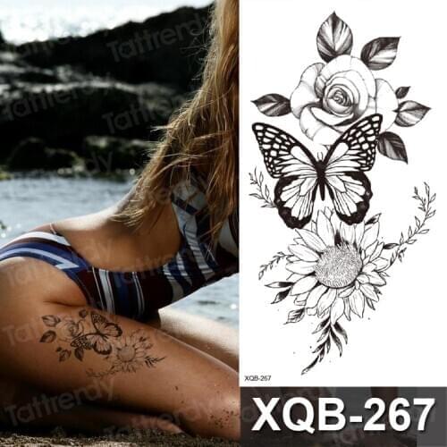Temporary tattoo rose peony flowers butterfly tattoo thigh plants leaf daisy flower tatoo fake waterproof for women sexy body