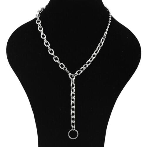 WOWTIGER Fashion simple Stainless steel Round bead chain splice women necklace padlock necklaces for men wholesale gift