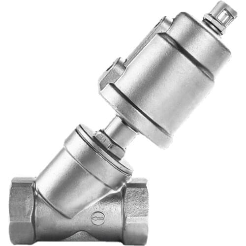 1-1/4" 1-1/2" BSPT Female Y-Shaped 304 Stainless Steel Pneumatic Actuated Angle Seat Valve Female Thread Steam Gas Oil Water