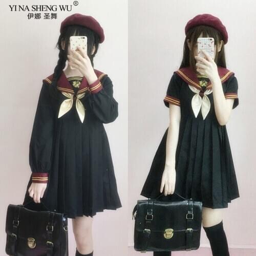 Japanese Cute JK Academy Christmas Navy Collar Sailor Uniform Pleated Dress Black Sexy High School Girls Student Uniforms Kwaii