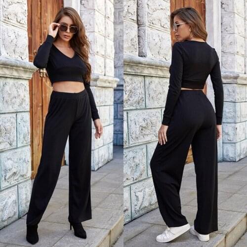 Long Sleeve Womens Pajamas Pyjama Home Clothes Lounge Set Suit Wear Sleepwear Homewear Winter Warm Knit Rib Sexy Nightgowns