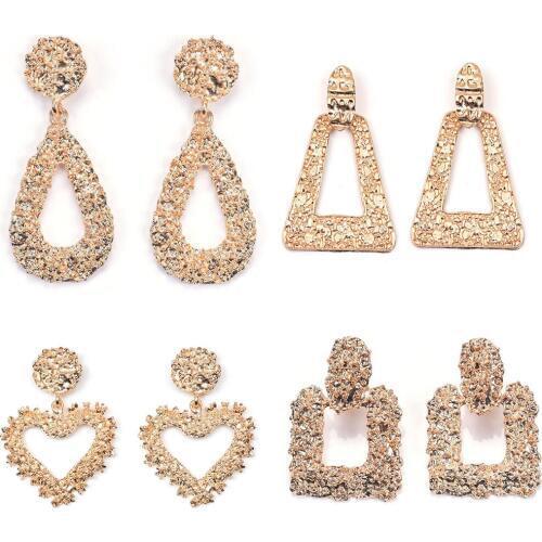 2020 New Brand ZA Earrings Golden Geometric Square Heart Round Water Drop Earring Femme Christmas Dangle Earrings For Women