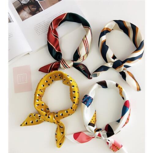 Women Striped Square Scarf Imitated Silk Scarves Leopard Stewardess Hostess Ladies Office Neckerchief Foulard Bandana 50*50cm