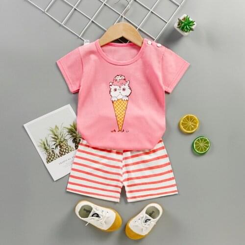 ZWY967 Summer Boys Girls Clothes Sets Cartoon Baby Kids Clothes shirts+Shorts 2 PCS Sets Tracksuit Infant Toddler Outfits