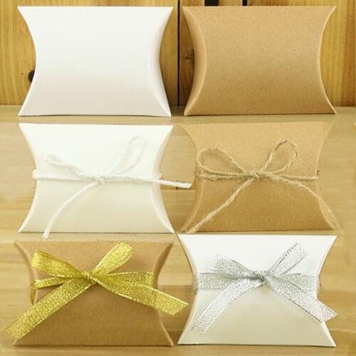 10/20pcs Pillow Box ECO Friendly Kraft Paper Earring Necklace Packing Bag For DIY Jewelry Foldable Gift Wrapping Boxes With Rope