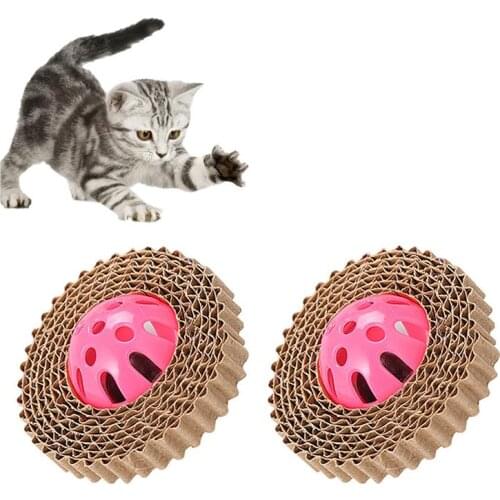 2PCS Cat toy Cat Scratch Toy Corrugated Paper Funny Cat Scratch Board Bell Ball Palying Toy For Cat Kitten игрушки Wholesale