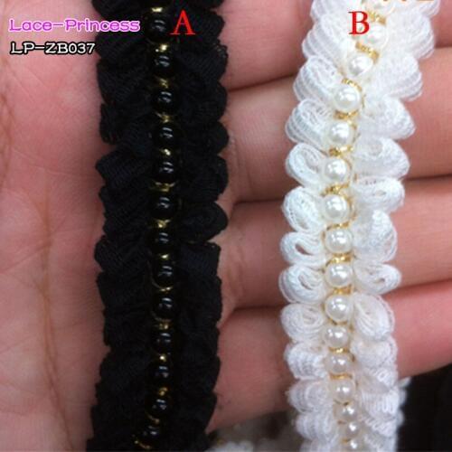 2 yards 1.8CM white black pearl drill clothing accessories collar flower DIY handmade beading Braid lace trim fabric ZB037