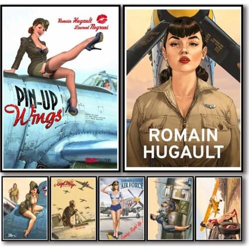 22 Designs Pin-up Wings Retro Fighter Whitepaper Poster Angel Wings Artwork Fancy Wall Sticker for Coffee House Bar