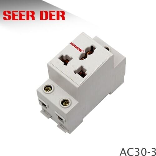 3 PCS NOW AC30 Series 1P Single One 1 Pole US EU 2 Pin Plug 35mm DIN Rail Mount AC Power Modular Socket 10-16A 250V AC