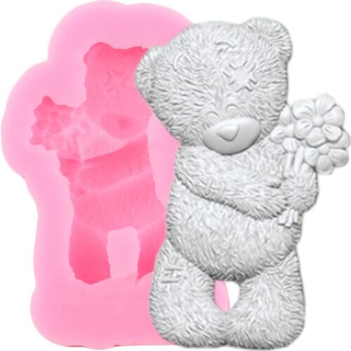 3D Bear Flower Silicone Mold DIY Baby Birthday Candy Resin Clay Chocolate Molds Cupcake Topper Fondant Cake Decorating Tools