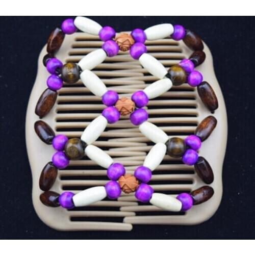 40pcs/lot fashion wooden beadeds purple double magic comb hair clip free shipping