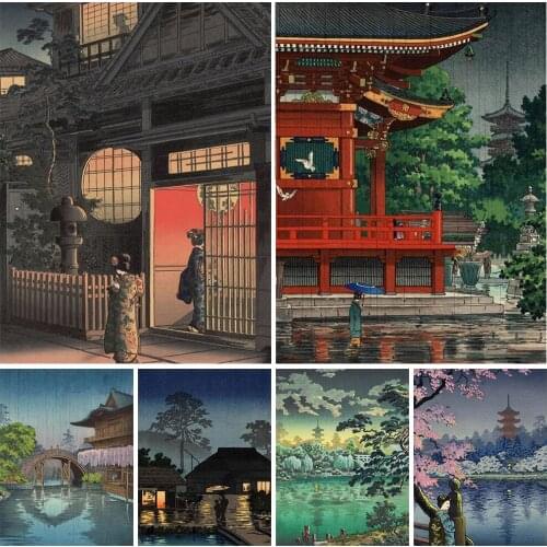 5D DIY Diamond Painting Cartoon Japanese Building Hand-painted Inlaid Diamond Decoration Hanging Painting Can Be Customized