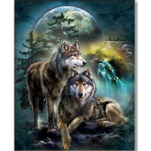 5D Diamond Painting Full Square Animal Diamond Embroidery Rhinestones Pictures Diamond Mosaic Moon Wolf