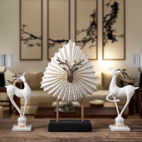 American Luxury Decorative Deer Resin Animal Head Ornaments Crafts Home Furnishing Living Room Desktop Figurines Sculpture Decor
