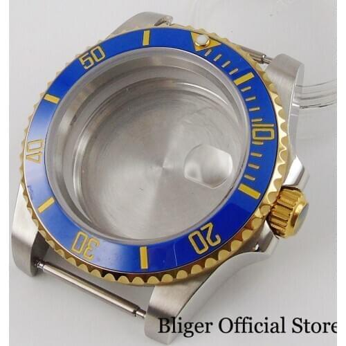 Hot Steel Fit NH35 NH35A Watch Case Gold Coated Bezel Insert Solid / Glass Backcover Sapphire Crystal