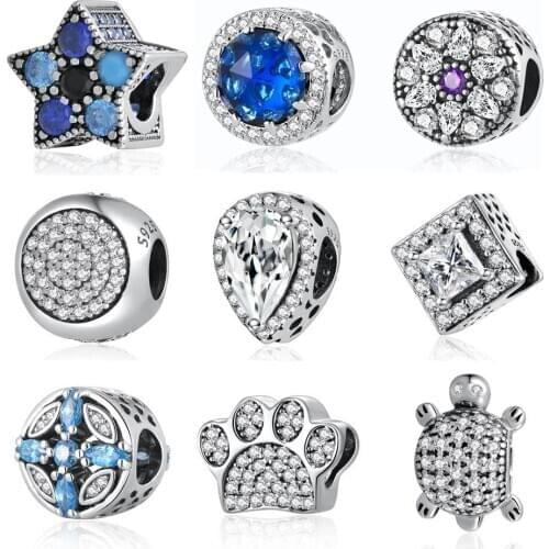 Turtle Paw Flower Radiant Droplet Star Charm fit Lady Bracelet Bangle S925 Bead DIY Jewelry