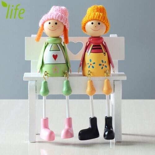 Child Doll Figures Wood Figurines Hand Printed Kid Toy Ornaments Birthday Gift For Home Decor 2 Pcs/Set Free Shipping